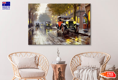 Old Cars on the City Street Oil Painting Wall Art Limited Edition High Quality Print