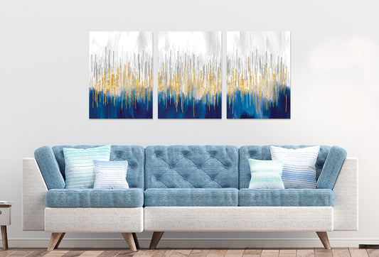 3pcs Blue Gold Abstract Design Painting Wall Art Set Canvas Framed 40x60cm - High Quality Print 100% Australian Made Wall Canvas Ready to Hang