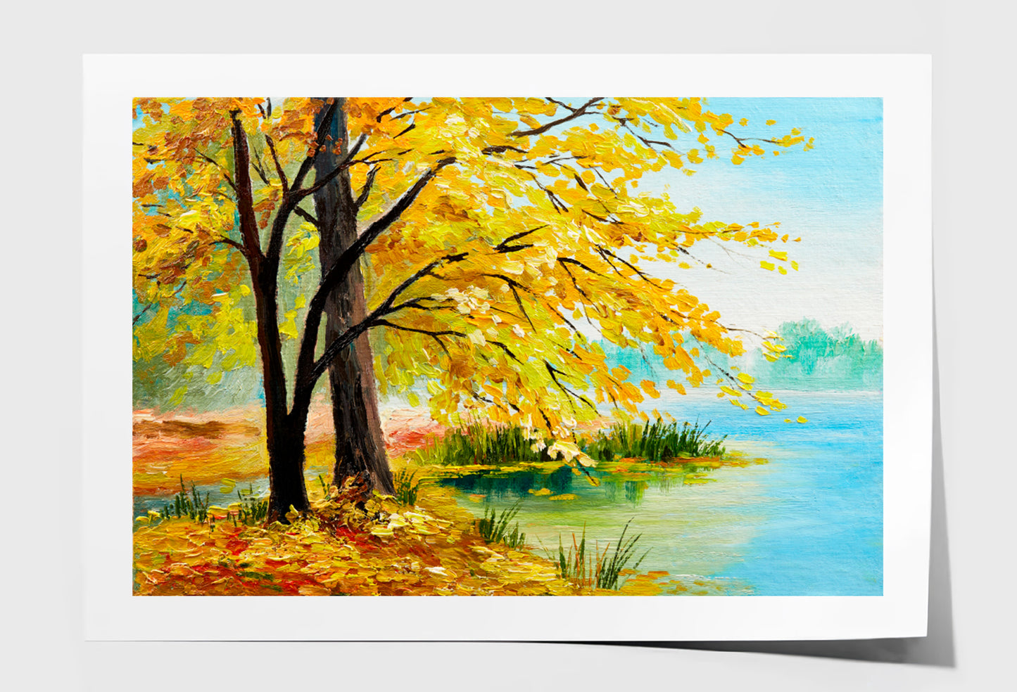 Colorful Autumn Forest & Lake Oil Painting Limited Edition High Quality Print Unframed Roll Canvas None