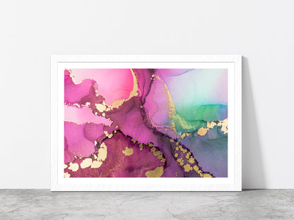 Pink & Gold Abstract Fluid Art Glass Framed Wall Art, Ready to Hang Quality Print With White Border White