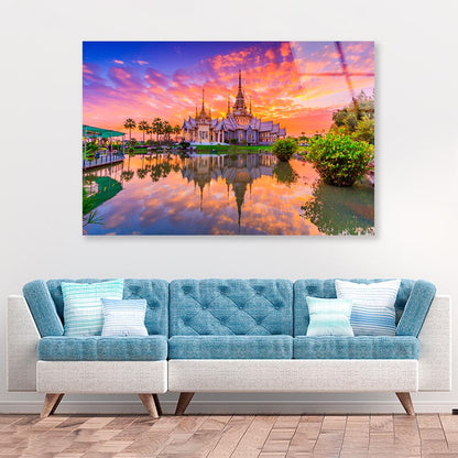 Sunset In Temple at Wat None Kum in Thailand  Acrylic Glass Print Tempered Glass Wall Art 100% Made in Australia Ready to Hang