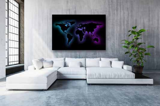 Black World Map UV Direct Aluminum Print Australian Made Quality