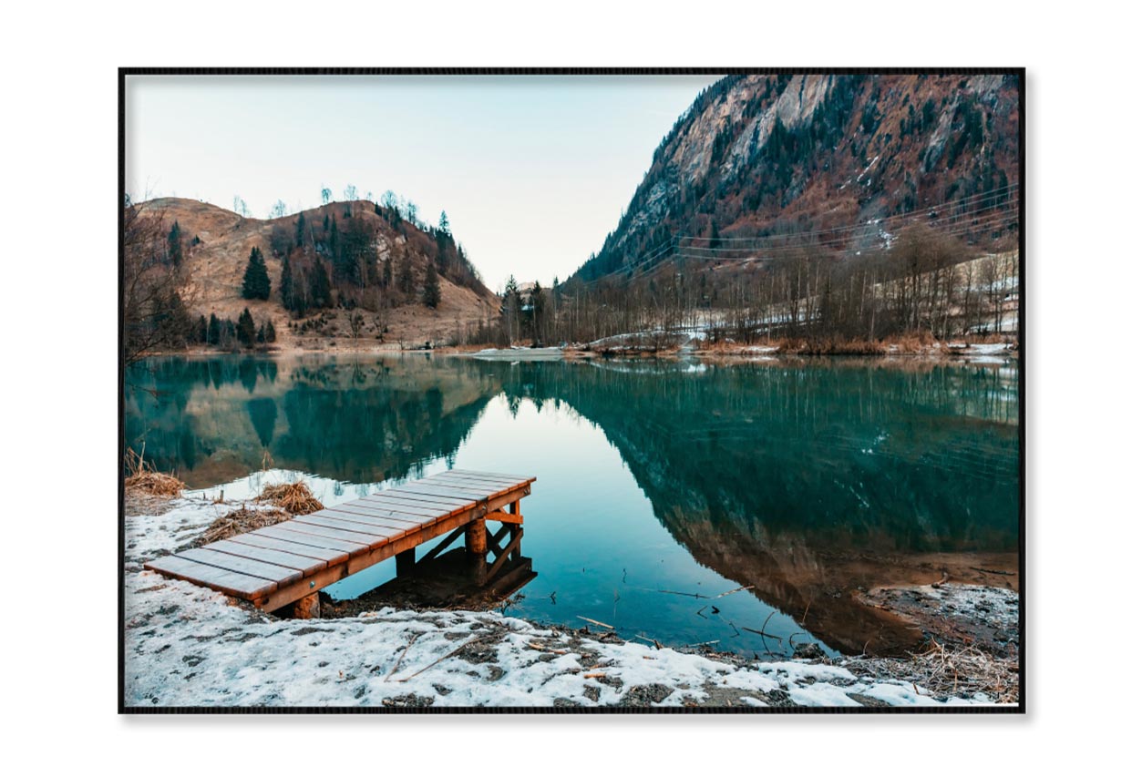 Mountain Lake Landscape & Wooden Pier Home Decor Premium Quality Poster Print Choose Your Sizes