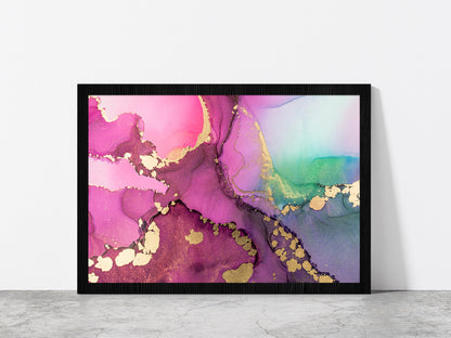 Pink & Gold Abstract Fluid Art Glass Framed Wall Art, Ready to Hang Quality Print Without White Border Black