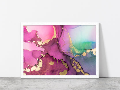 Pink & Gold Abstract Fluid Art Glass Framed Wall Art, Ready to Hang Quality Print Without White Border White