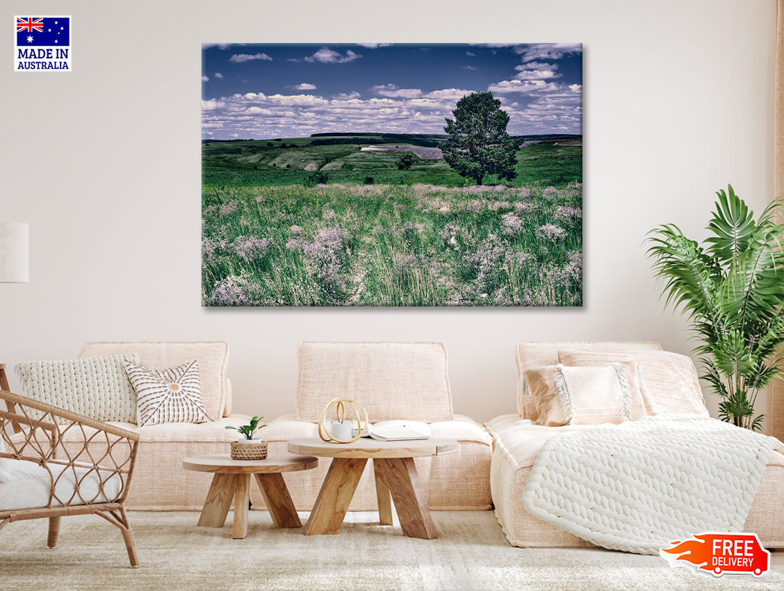 A Field Of Flowers with a Tree under a Sky Print 100% Australian Made