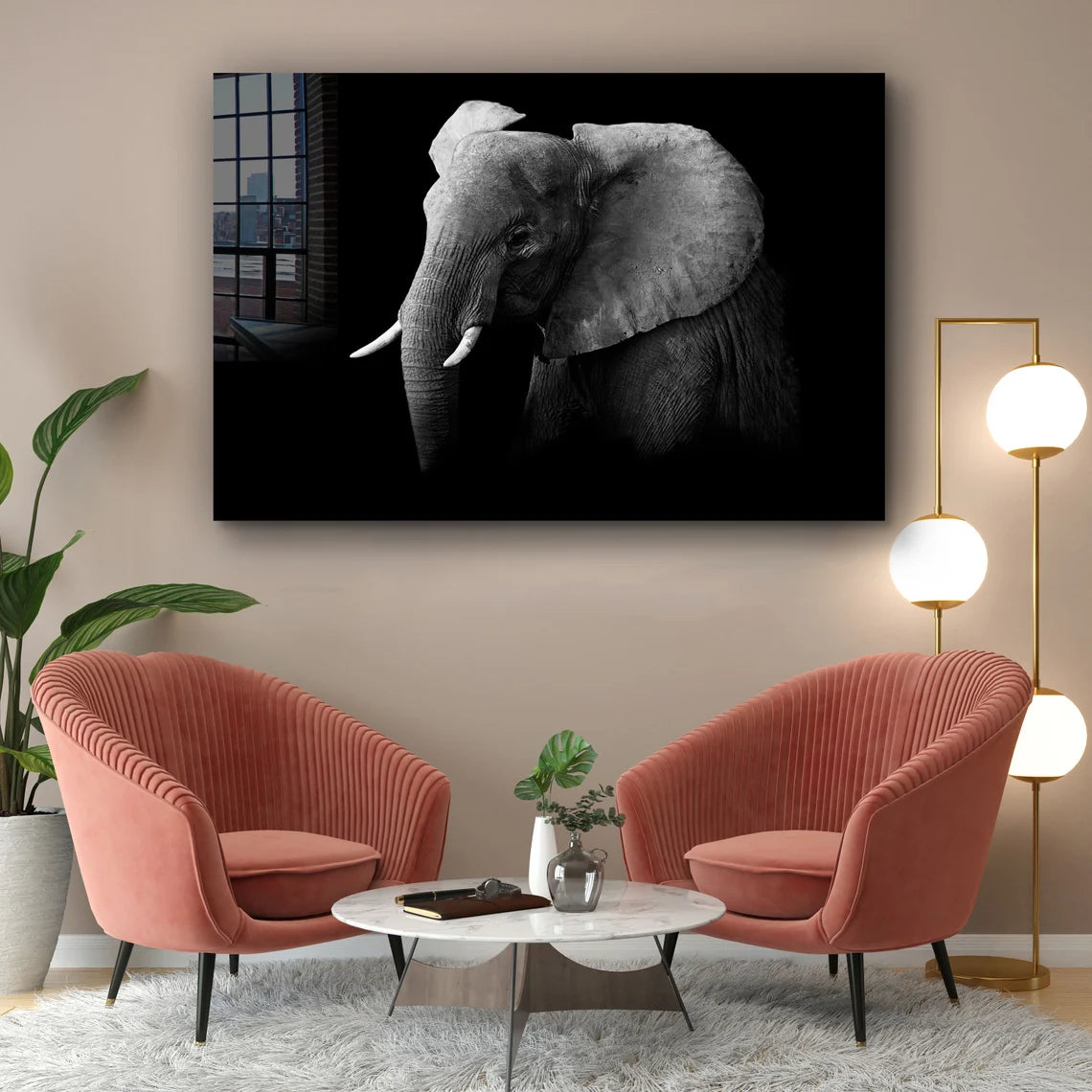 Elephant on Dark B&W UV Direct Aluminum Print Australian Made Quality