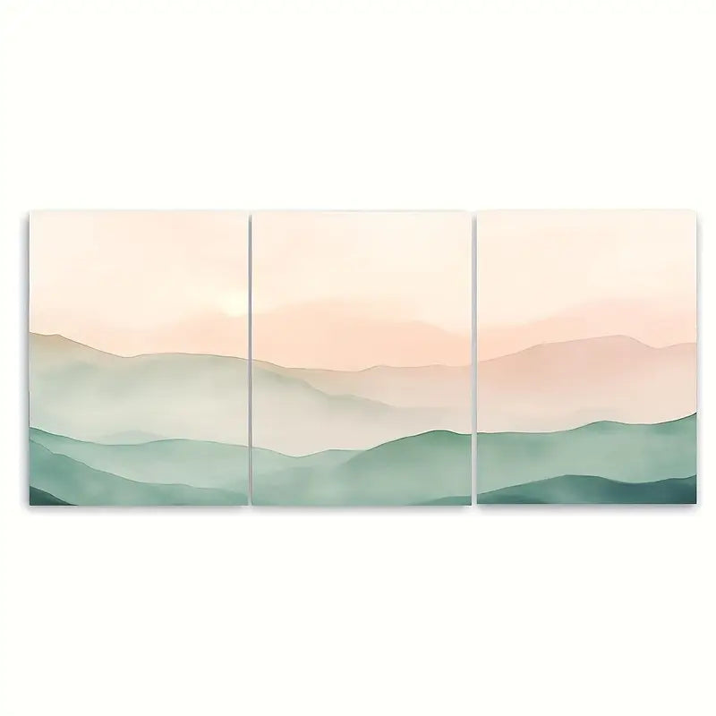 3pcs Boho Mountain Pastel Sunrise Metal Print Ready to Hang Art