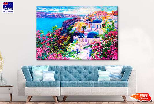 Santorini Seascape Oil Painting Wall Art Limited Edition High Quality Print