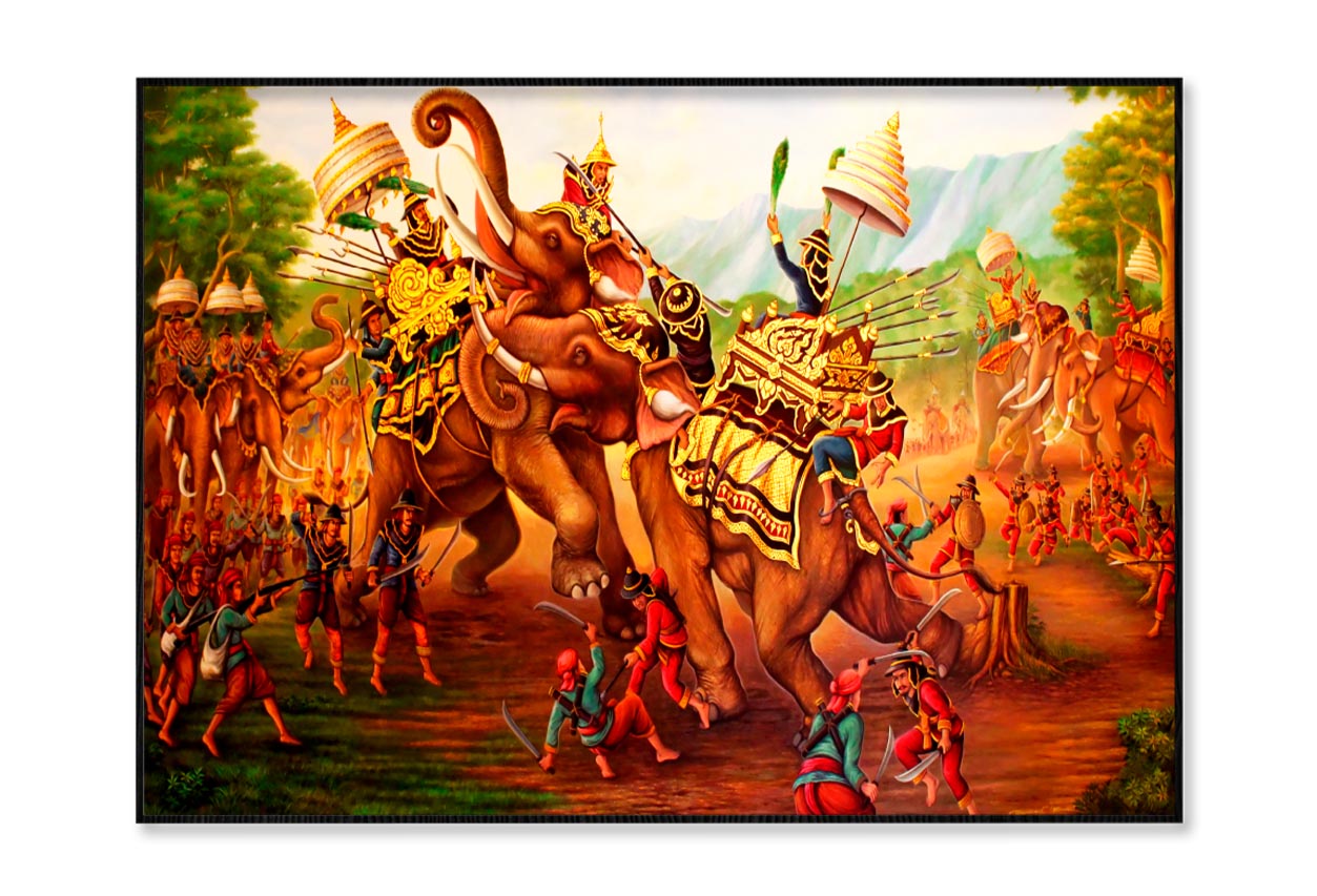 Military War Elephants Painting on Wall in The Temple. At Thailand Home Decor Premium Quality Poster Print Choose Your Sizes