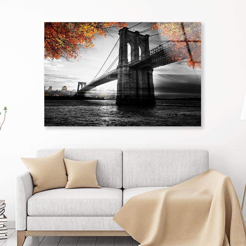 B&W Brooklyn Bridge Acrylic Glass Print Tempered Glass Wall Art 100% Made in Australia Ready to Hang