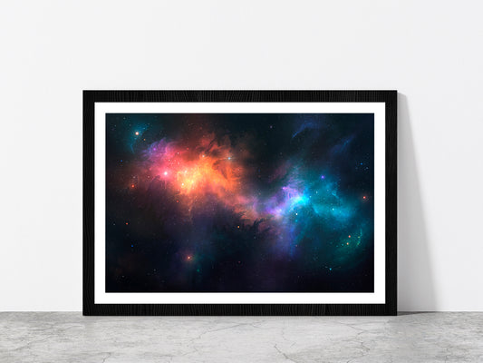 Nebulae On Illustrated Space Glass Framed Wall Art, Ready to Hang Quality Print With White Border Black