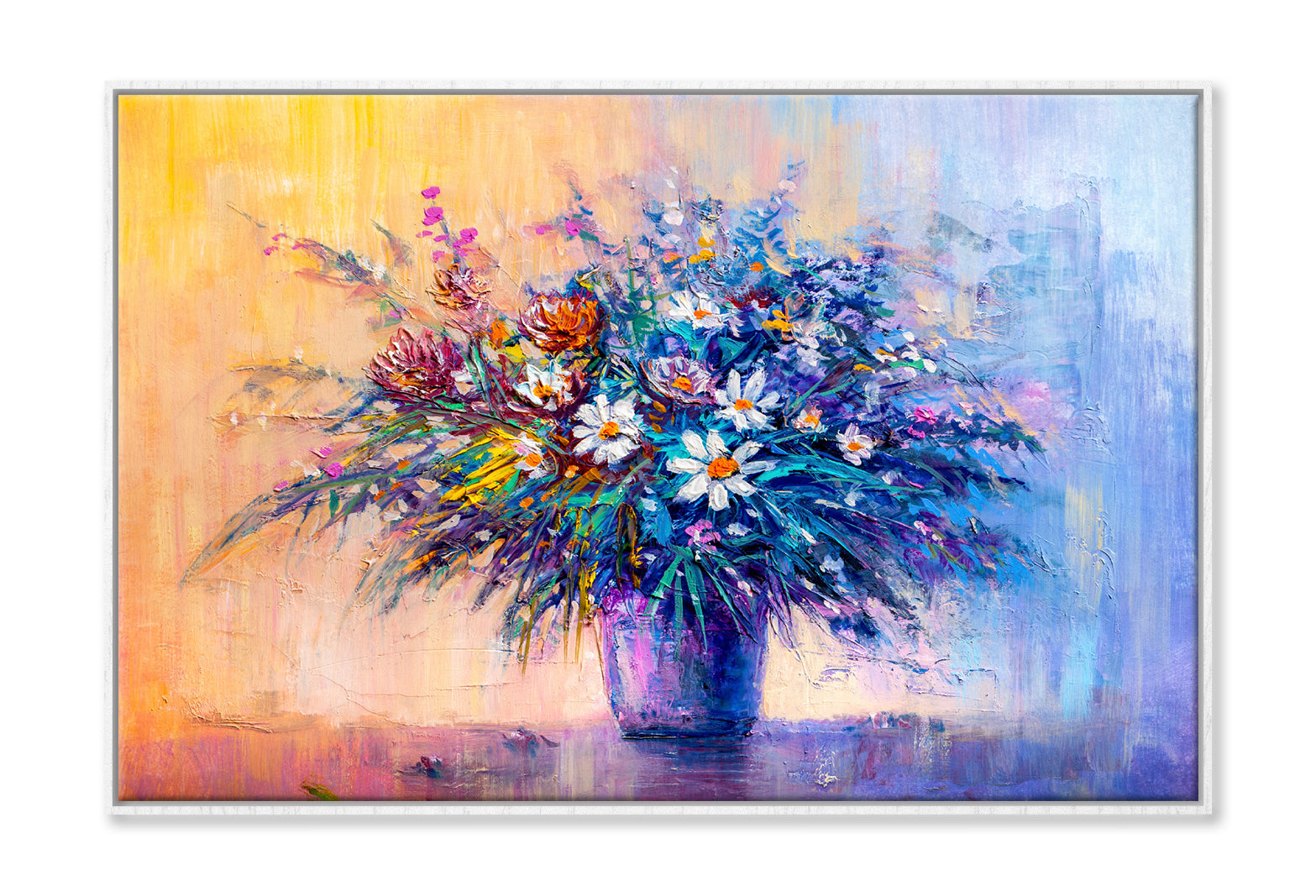 Bouquet Flowers in Vase Oil Painting Wall Art Limited Edition High Quality Print Canvas Box Framed White