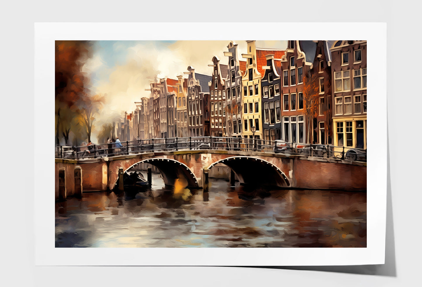 Amsterdam Houses & Bridge Oil Painting Wall Art Limited Edition High Quality Print Unframed Roll Canvas None