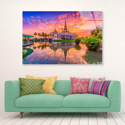 Sunset In Temple at Wat None Kum in Thailand  Acrylic Glass Print Tempered Glass Wall Art 100% Made in Australia Ready to Hang