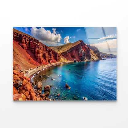 Lake with a Rocky Shoreline, Sky in Greece Acrylic Glass Print Tempered Glass Wall Art 100% Made in Australia Ready to Hang