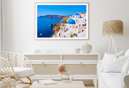 Yacht In the Coast of Santorini Home Decor Premium Quality Poster Print Choose Your Sizes