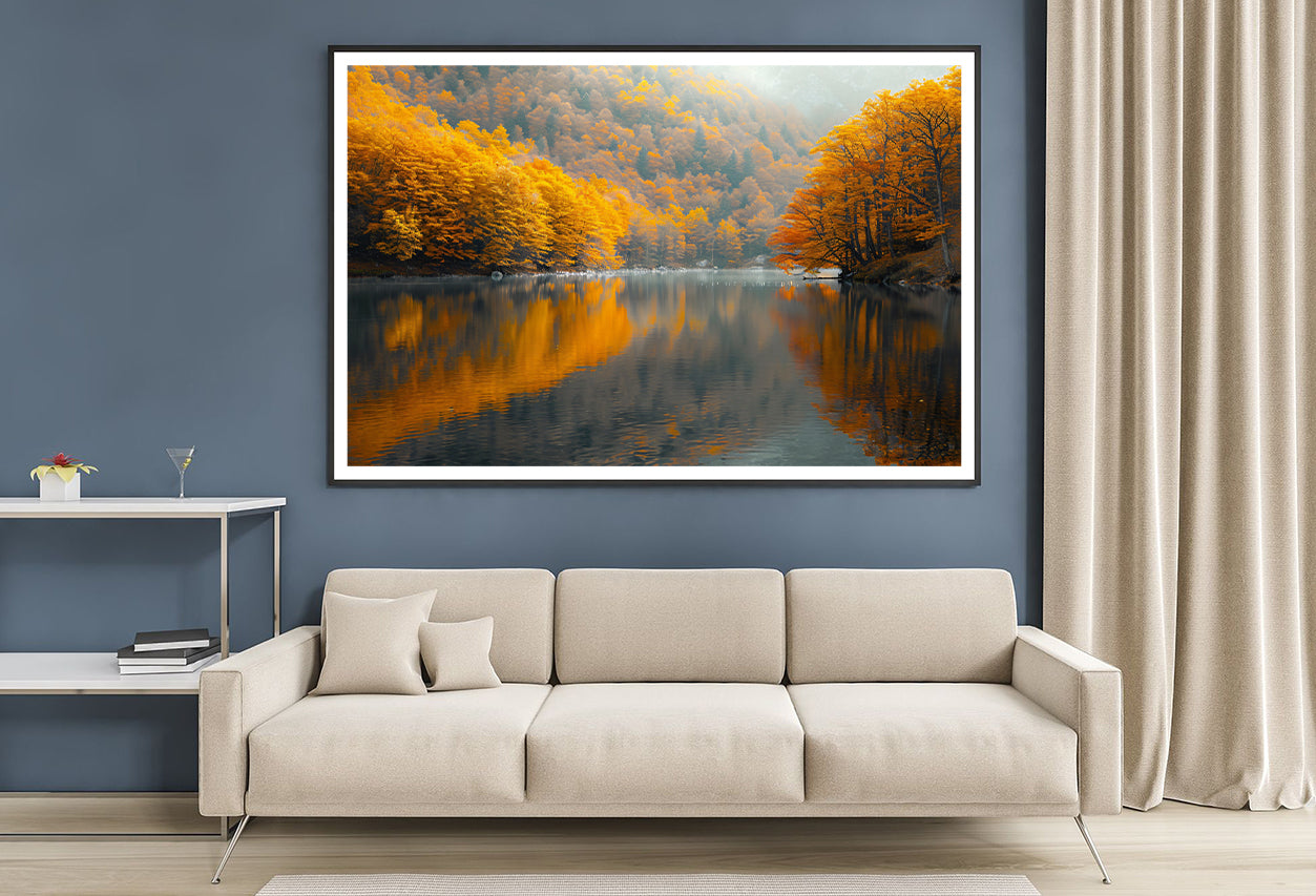 Serene Body of Water Surrounded by Trees in autumn Home Decor Premium Quality Poster Print Choose Your Sizes