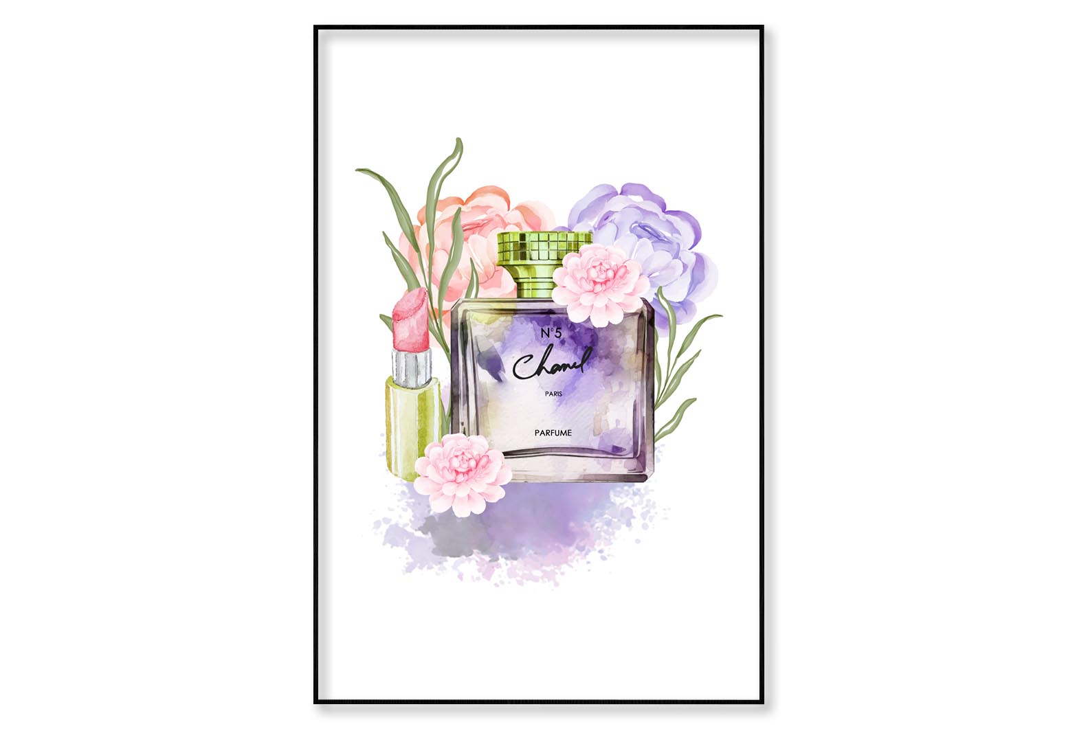 Pink-Purple Perfume with Yellow Cap Wall Art Limited Edition High Quality Print Canvas Box Framed Black