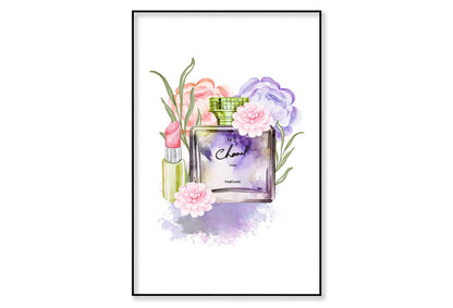 Pink-Purple Perfume with Yellow Cap Wall Art Limited Edition High Quality Print Canvas Box Framed Black