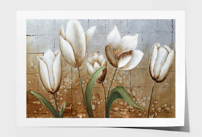 White Brown Texture, Flower Painting Wall Art Limited Edition High Quality Print