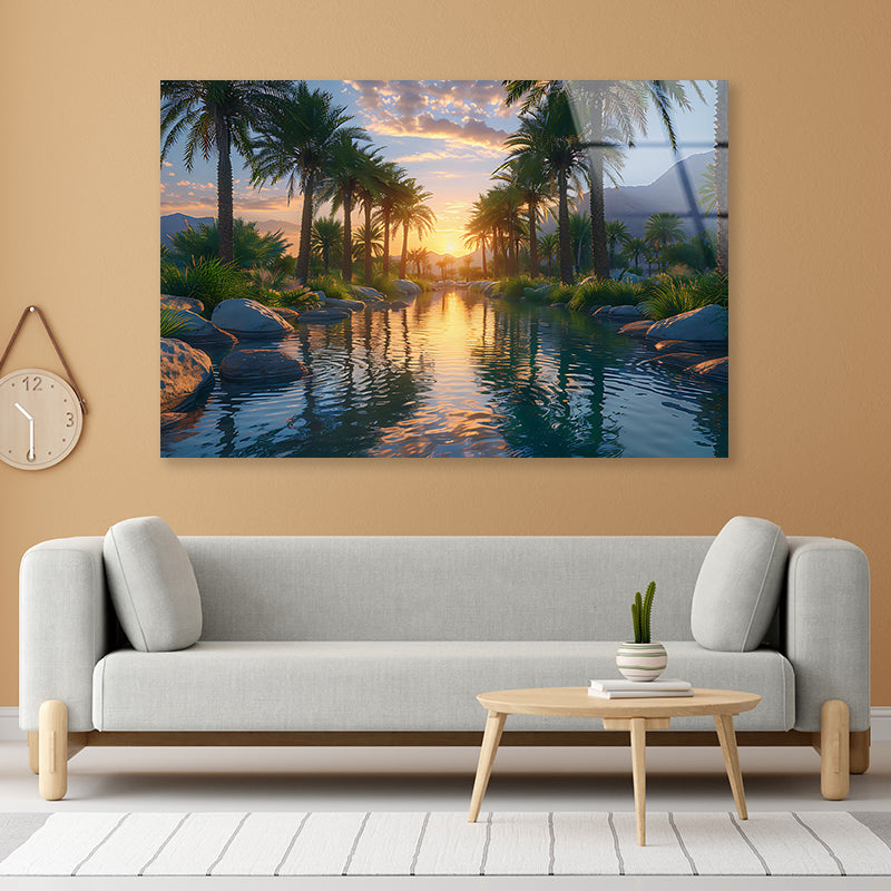 Trees in the River with Mountains Acrylic Glass Print Tempered Glass Wall Art 100% Made in Australia Ready to Hang