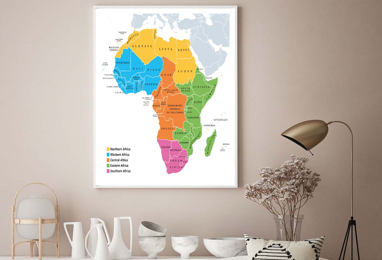 Africa Regions Political Map Home Decor Premium Quality Poster Print Choose Your Sizes