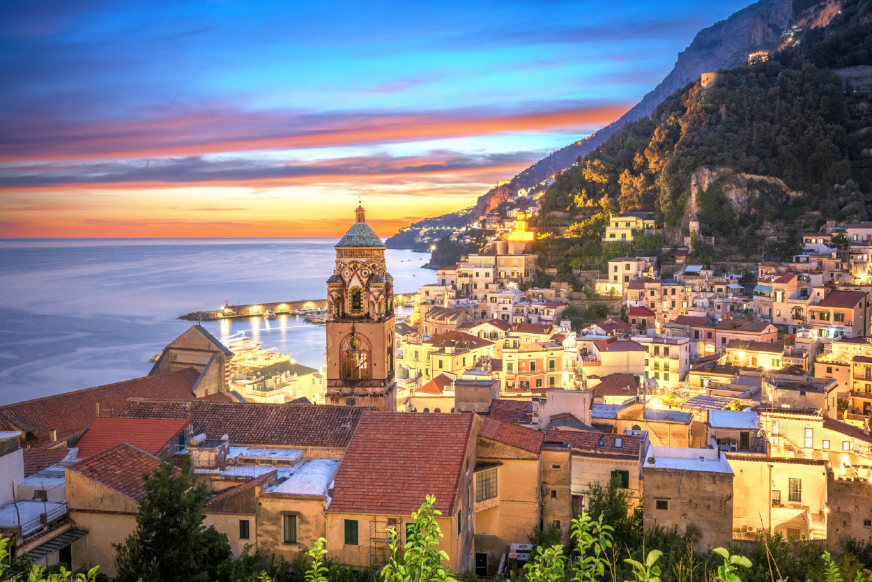 Blue & Orange Sky in Amalfi Coast Home Decor Premium Quality Poster Print Choose Your Sizes