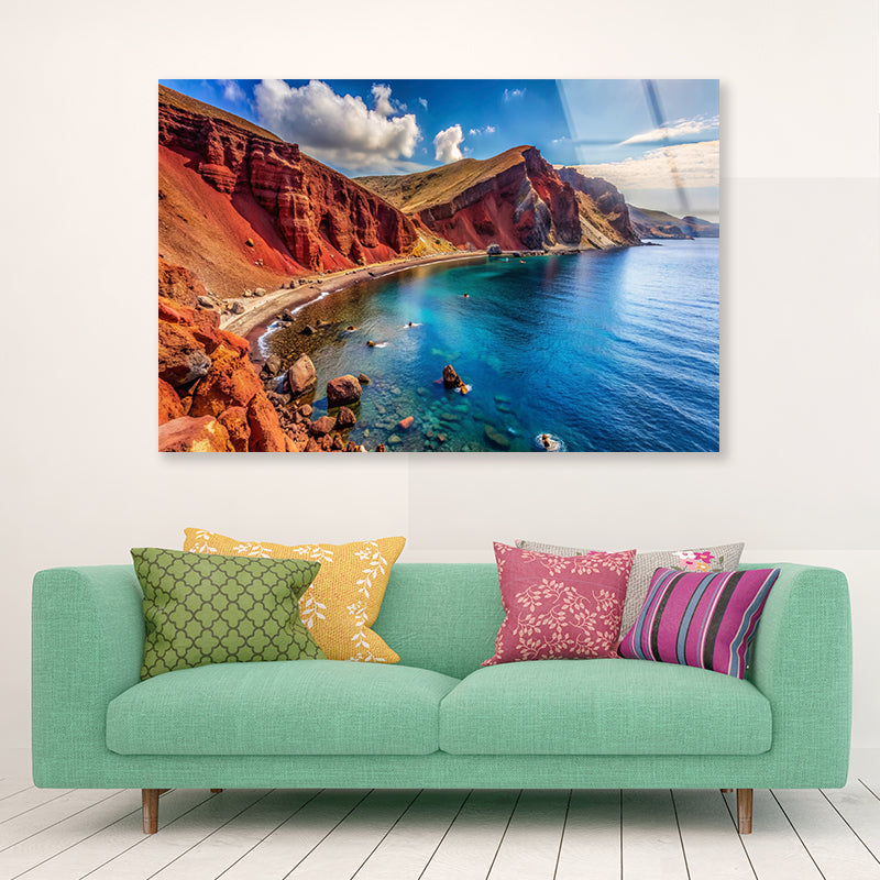 Lake with a Rocky Shoreline, Sky in Greece Acrylic Glass Print Tempered Glass Wall Art 100% Made in Australia Ready to Hang