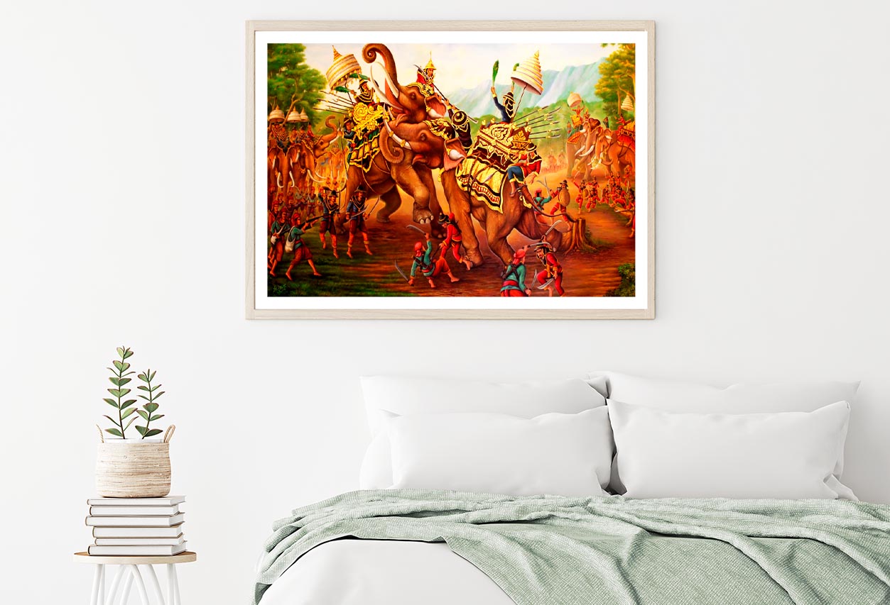 Military War Elephants Painting on Wall in The Temple. At Thailand Home Decor Premium Quality Poster Print Choose Your Sizes