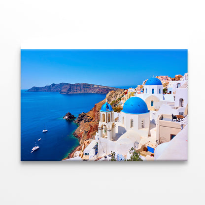 Yacht In the Coast of Santorini Print 100% Australian Made