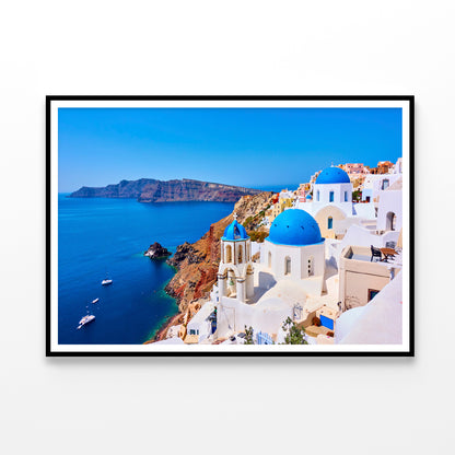 Yacht In the Coast of Santorini Home Decor Premium Quality Poster Print Choose Your Sizes