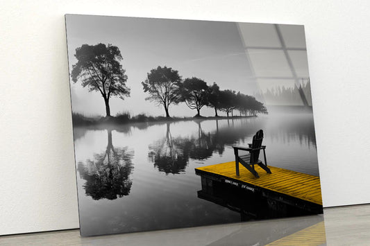 Lake And Yellow Pier Acrylic Glass Print Tempered Glass Wall Art 100% Made in Australia Ready to Hang