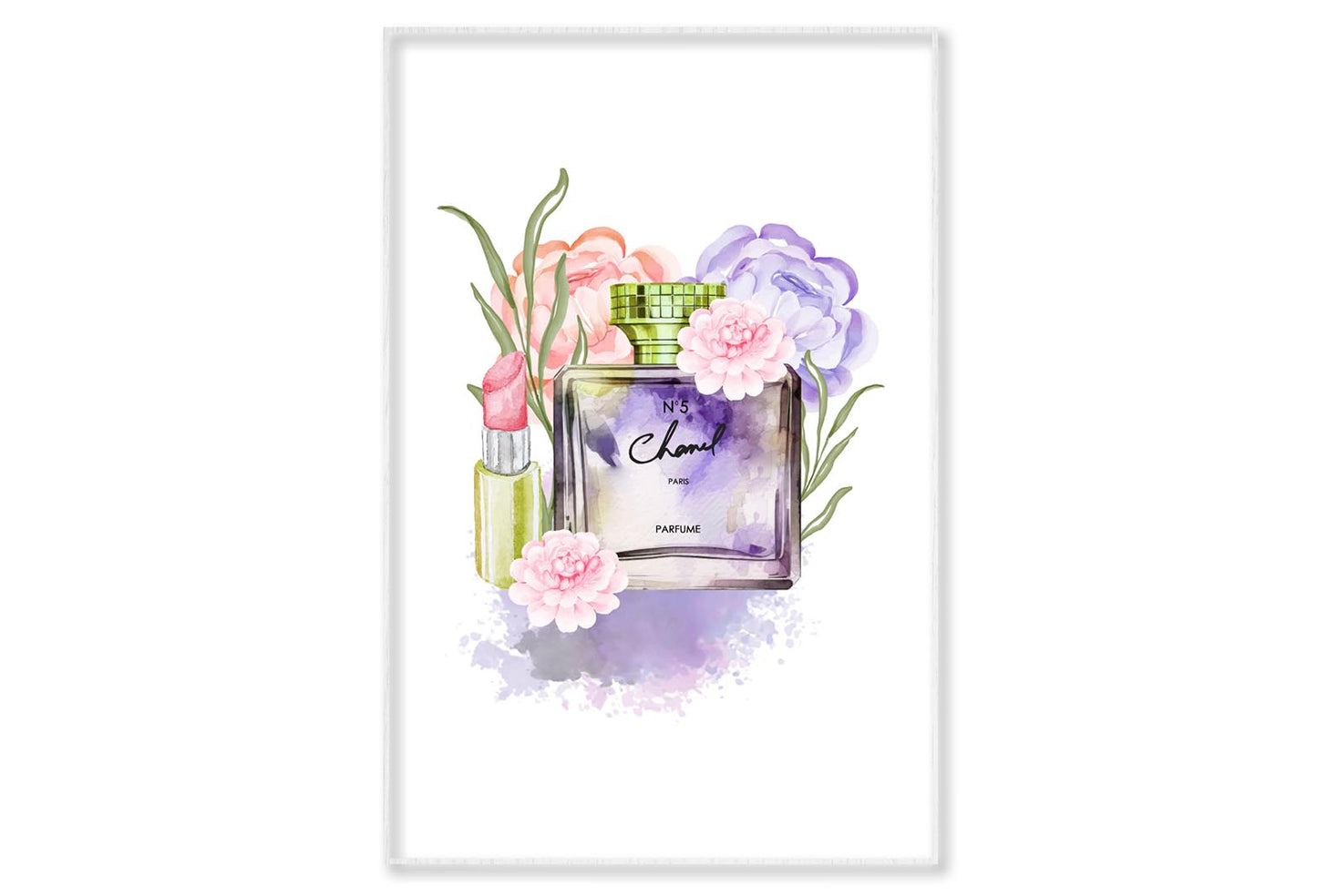 Pink-Purple Perfume with Yellow Cap Wall Art Limited Edition High Quality Print Canvas Box Framed White