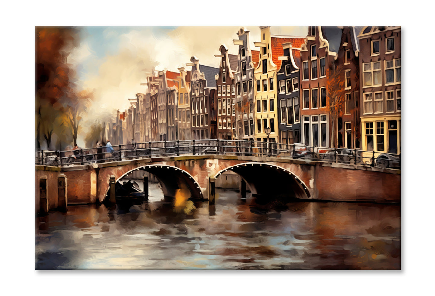 Amsterdam Houses & Bridge Oil Painting Wall Art Limited Edition High Quality Print Stretched Canvas None