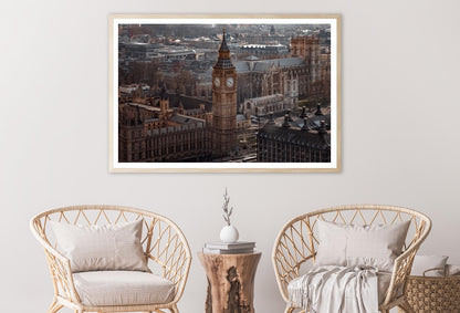 Aerial View Of Big Ben and London Cityscape, View from Above, Dramatic Sky Home Decor Premium Quality Poster Print Choose Your Sizes