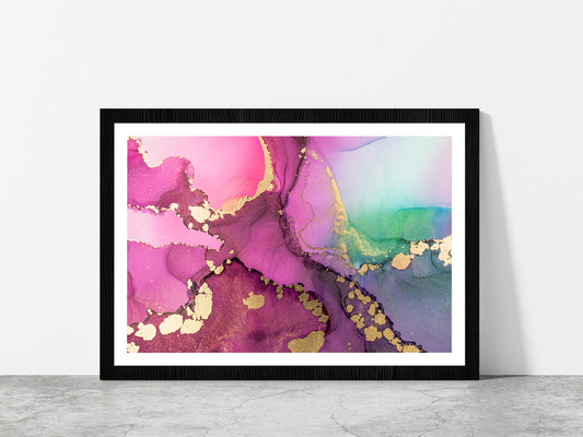 Pink & Gold Abstract Fluid Art Glass Framed Wall Art, Ready to Hang Quality Print With White Border Black