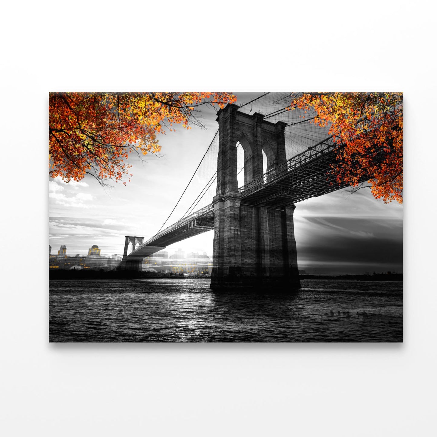 B&W Brooklyn Bridge Acrylic Glass Print Tempered Glass Wall Art 100% Made in Australia Ready to Hang