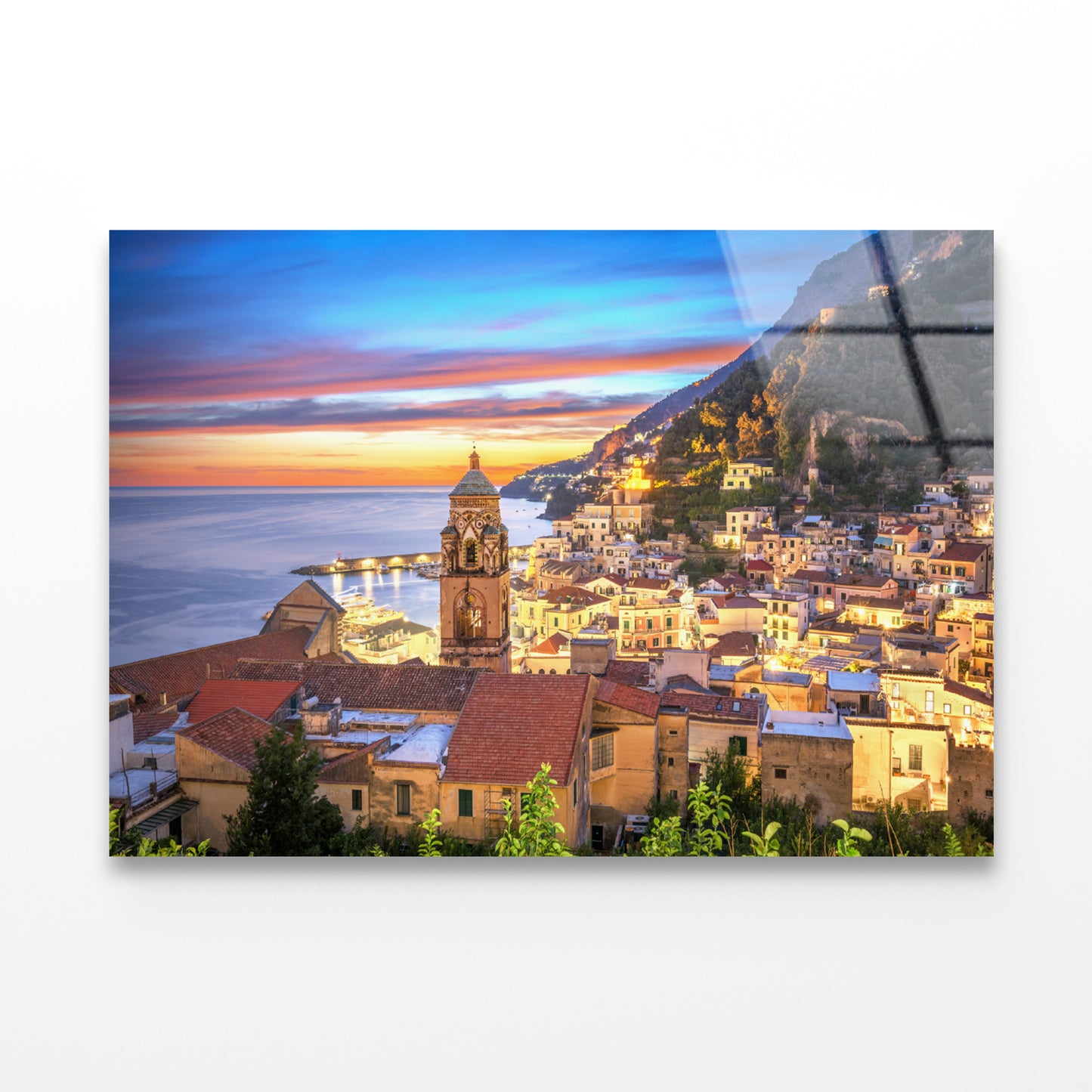 Blue & Orange Sky in Amalfi Coast Acrylic Glass Print Tempered Glass Wall Art 100% Made in Australia Ready to Hang