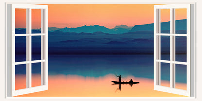 Sunset Lake Boat Silhouette Wall Art Canvas Office Home Room Framed 120x60cm
