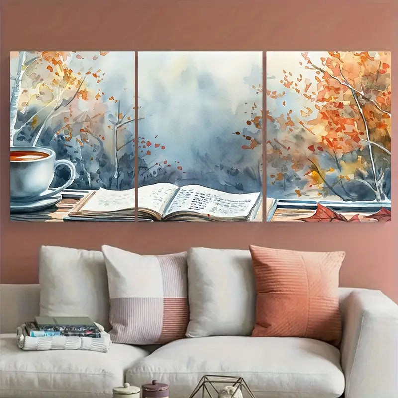3pcs Fall Foliage Cozy Autumn Scene Metal Print Ready to Hang Art