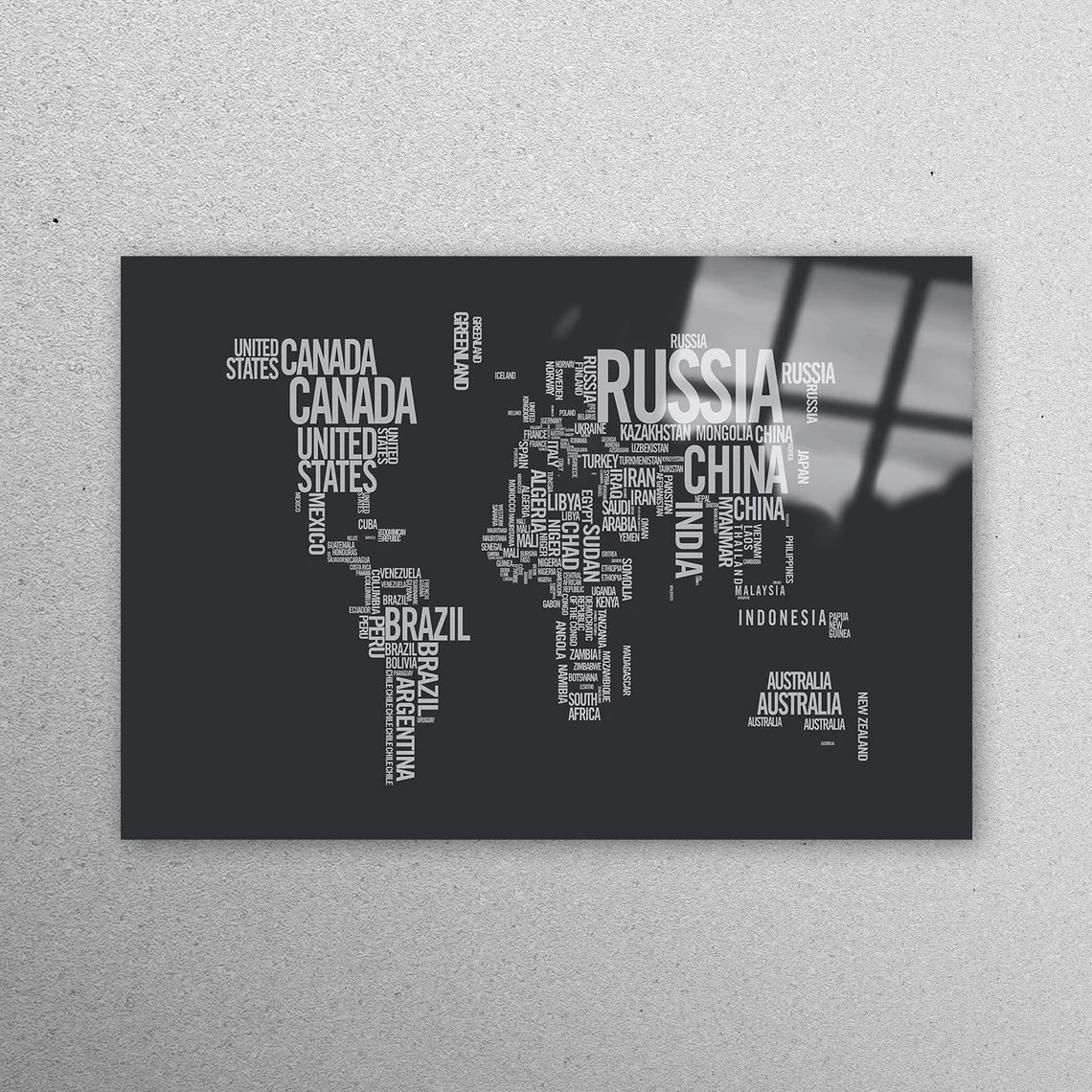 Modern World Map Acrylic Glass Print Tempered Glass Wall Art 100% Made in Australia Ready to Hang