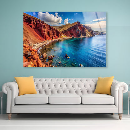 Lake with a Rocky Shoreline, Sky in Greece Acrylic Glass Print Tempered Glass Wall Art 100% Made in Australia Ready to Hang