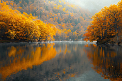 Serene Body of Water Surrounded by Trees in autumn Home Decor Premium Quality Poster Print Choose Your Sizes