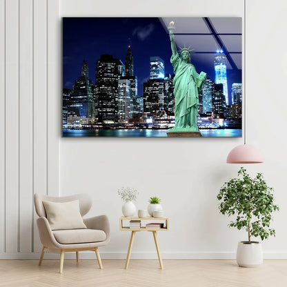 Liberty & NY City Night UV Direct Aluminum Print Australian Made Quality