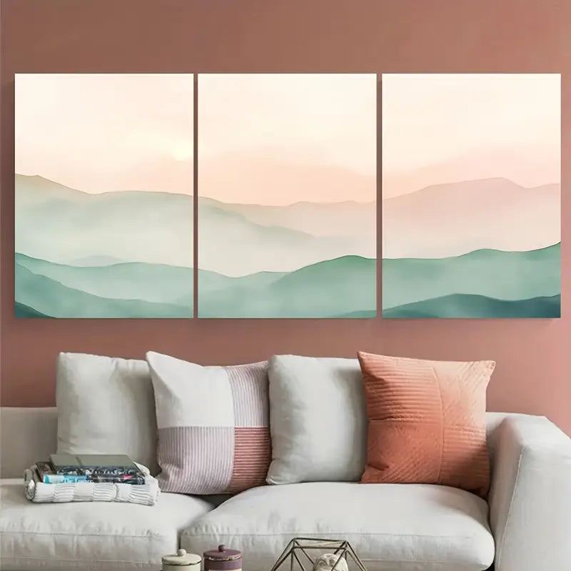 3pcs Boho Mountain Pastel Sunrise Metal Print Ready to Hang Art