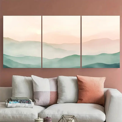 3pcs Boho Mountain Pastel Sunrise Metal Print Ready to Hang Art