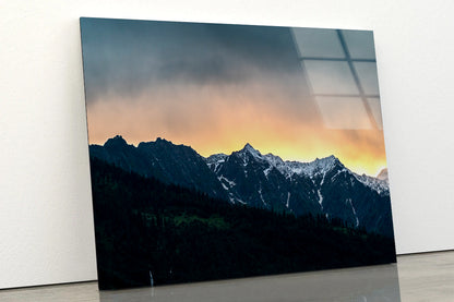 View of a Mountain Range Covered In Snow Acrylic Glass Print Tempered Glass Wall Art 100% Made in Australia Ready to Hang