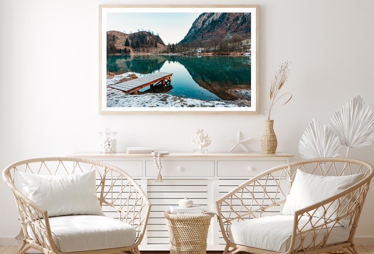 Mountain Lake Landscape & Wooden Pier Home Decor Premium Quality Poster Print Choose Your Sizes