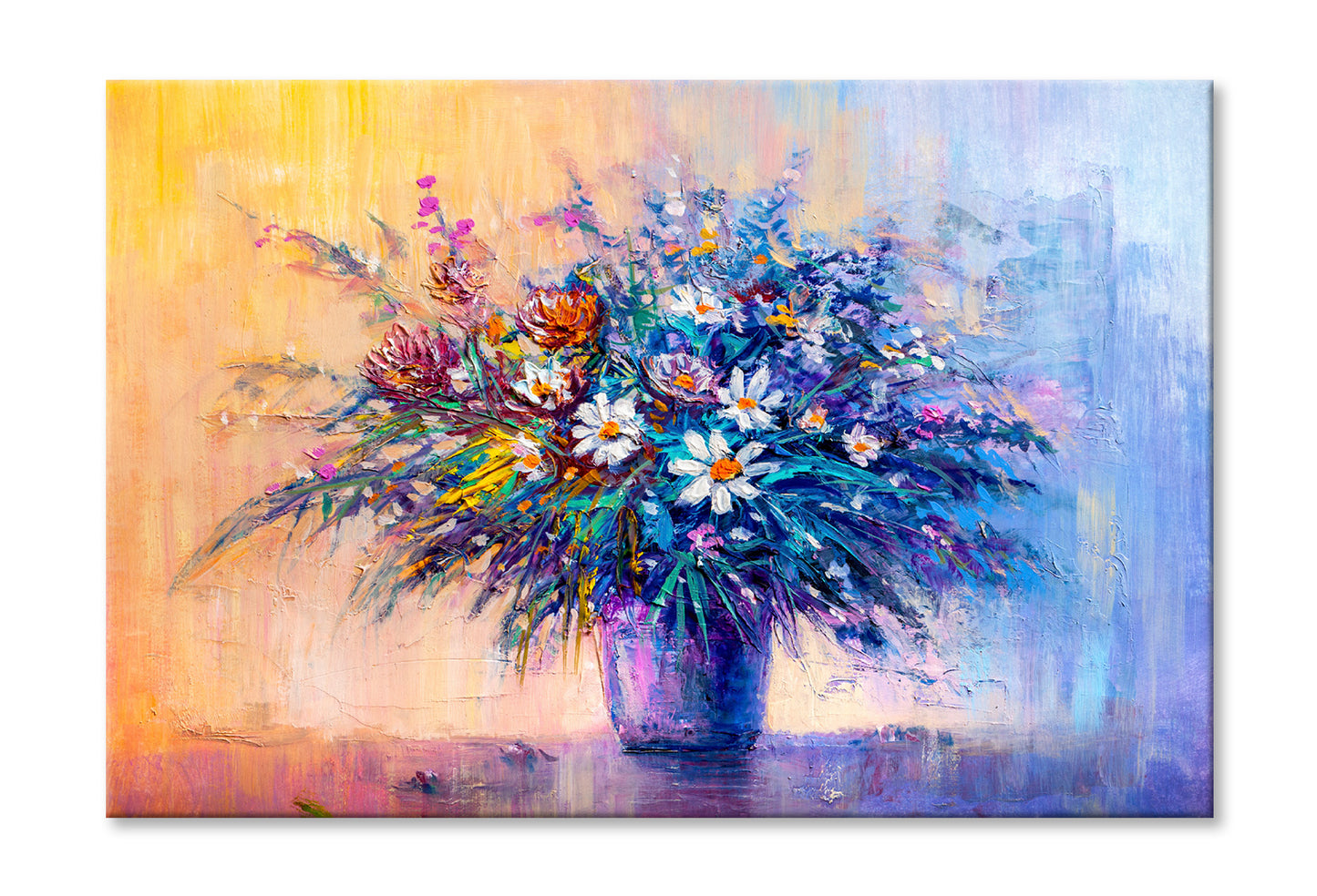 Bouquet Flowers in Vase Oil Painting Wall Art Limited Edition High Quality Print Stretched Canvas None